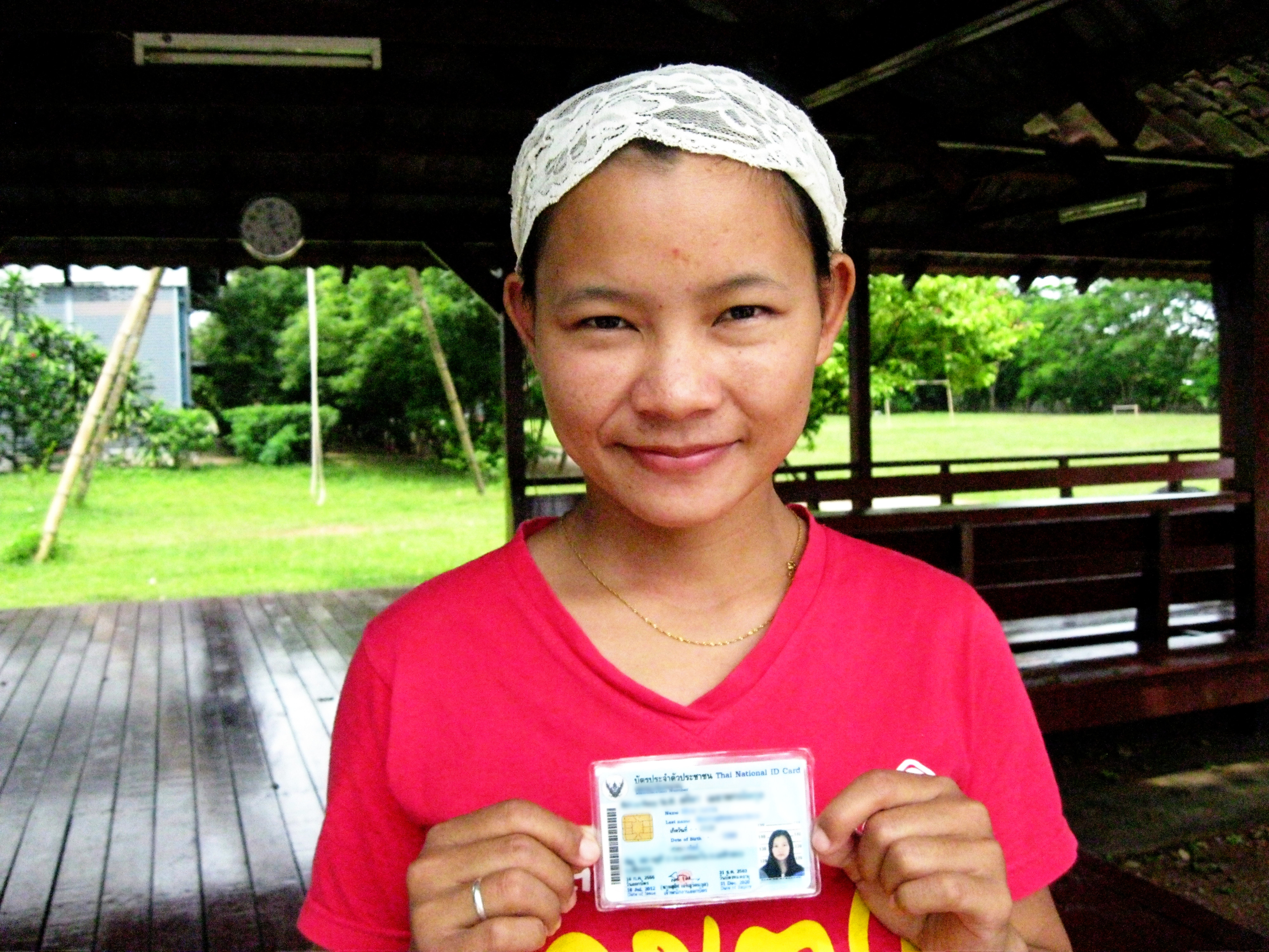 Girl holding ID card